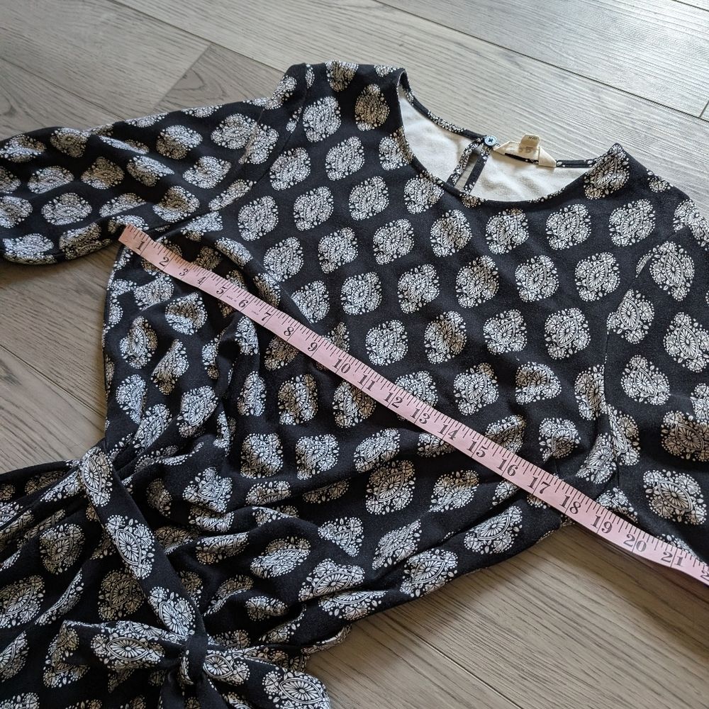 Boden Violet‎ Ponte Shift Tie Waist Black Mosaic Dress Size 14L Tall Long - Picture 4 of 11